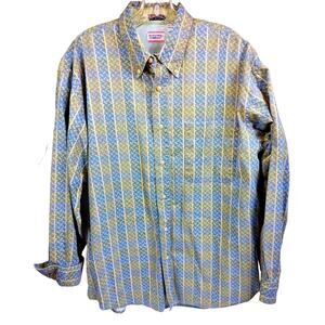 Bugle Boy Shirt Men's Large Geometric Long Sleeve Button Up 90's Vintage